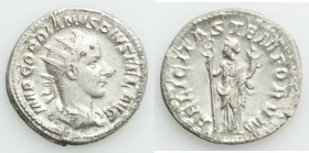 Gordian III (AD 238-244). AR antoninianus (22mm, 4.96 gm, 2h). XF. Rome, AD 243-244. IMP GORDIANVS PIVS FEL AVG, radiate, draped, and cuirassed bust o...