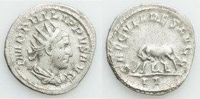 Philip I (AD 244-249). AR antoninianus (22mm, 3.65 gm, 5h). About VF, porous. Rome, 2nd officina, AD 248. Millennial issue commemorating the 1000th an...