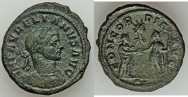 Aurelian (AD 270-275). AE reduced sestertius or as (25mm, 8.41 gm, 12h). XF, tooled. Rome, 4th officina. IMP AVRELIANVS AVG, laureate, draped and cuir...