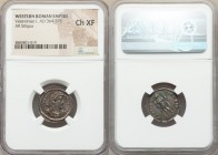 Valentinian I, Western Roman Empire (AD 364-375). AR siliqua (20mm, 10h). NGC Choice XF. Antioch. D N VALENTINIAN-VS P F AVG, pearl-diademed, draped a...