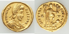 Honorius, Western Roman Empire (AD 393-423). AV solidus (21mm, 4.40 gm, 12h). VF, bent, edge filed, scratches. Ravenna, ca. AD 395-423. D N HONORI-VS ...