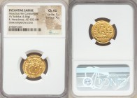 Heraclius (AD 610-641), with Heraclius Constantine and Heraclonas. AV solidus (20mm, 4.46 gm, 6h). NGC Choice AU 5/5 - 4/5. Constantinople, 8th offici...