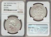Republic Peso 1881 UNC Details (Stained) NGC, KM29. From the Allen Moretti Swiss Collection

HID09801242017