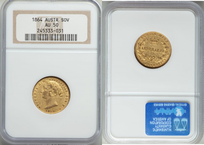 Victoria gold Sovereign 1864-SYDNEY AU50 NGC, Sydney mint, KM4. AGW 0.2353 oz. 
...