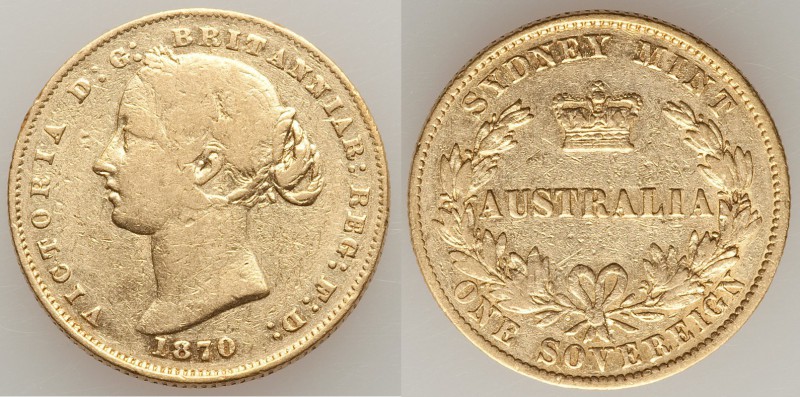 Victoria gold Sovereign 1870-SYDNEY VF, Sydney mint, KM4. 22mm. 7.94gm.

HID0980...