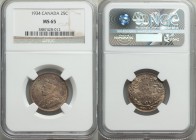 George V 25 Cents 1934 MS65 NGC, Ottawa mint, KM24a. Dark yet colorful toning nicely struck. 

HID09801242017