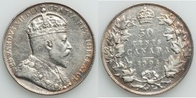 Edward VII 50 Cents 1904 XF (scratches, tooling), London mint, KM12. 29mm. 11.58gm. Mintage: 60,000. Second scarcest date in series. 

HID09801242017