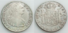 Charles III 8 Reales 1805 So-FJ XF, Santiago mint, KM51. 39mm. 26.77gm. 

HID09801242017