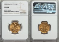 Free City gold 25 Gulden 1930 MS64 NGC, KM150, Fr-44. Mintage: 4,000. 

HID09801242017
