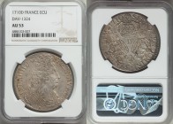 Louis XIV Ecu 1710-D AU53 NGC, Lyon mint, KM386.4, Dav-1324. Gold and gray shrouded toning clinging to lustrous surface, light adjustments marks at 10...