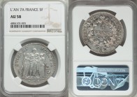 Republic 5 Francs L'An 7 (1798/9)-A AU58 NGC, Paris mint, KM639.1. From Allen Moretti Swiss Collection

HID09801242017