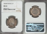 Louis Philippe I 2 Francs 1834-B MS64 NGC, Rouen mint, KM743.2. Electric pastel blue transition to rose and gold centers. From Allen Moretti Swiss Col...