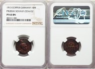 Prussia. Wilhelm II copper Proof Pattern 10 Mark 1913-G PR63 Brown NGC, Schaaf-253A/G2. Wonderful deep emerald and magenta toning highlighted by small...