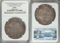 Saxony. Christian II, Johann George & August Taler 1610-HR AU50 NGC, Dresden mint, Dav-7566. Two brothers on one side, the third brother on the other....