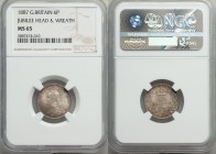 Victoria 6 Pence 1887 MS65 NGC, KM760, S-3929. Mintage included in KM#757. Bust left wearing small crown and veil / Crowned SIX PENCE in wreath. Paste...
