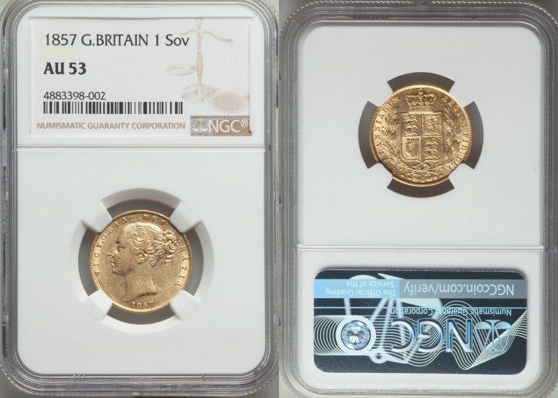 Victoria gold Sovereign 1857 AU53 NGC, KM736.1.

HID09801242017