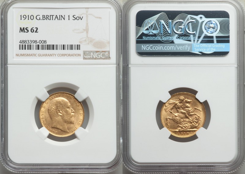Edward VII gold Sovereign 1910 MS62 NGC, KM805. AGW 0.2355 oz.

HID09801242017