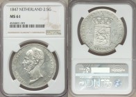 Willem II 2-1/2 Gulden 1847 MS61 NGC, Utrecht mint, KM69.2.

HID09801242017