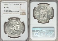 Willem III 2-1/2 Gulden 1858 MS62 NGC, Utrecht mint, KM82. Untoned well struck coin with luster.

HID09801242017