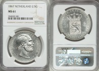 Willem III 2-1/2 Gulden 1867 MS61 NGC, Utrecht mint, KM82. White and flashy. 

HID09801242017