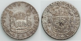 Charles III 8 Reales 1768 LM-JM XF, Lima mint, KM-A64.2. 39mm. 26.91gm. One dot (above L in mint). Gray toning with gold accents. 

HID09801242017