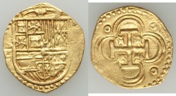 Philip II gold Cob 2 Escudos ND (1556-1598) S-D XF (clipped), Seville mint, Fr-168. 23mm. 4.40gm. Fully struck and well centered both sides, mint and ...