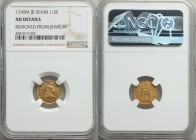 Ferdinand VI gold 1/2 Escudo 1749 M-JB AU Details (Removed From Jewelry) NGC, Madrid mint, KM378. 

HID09801242017
