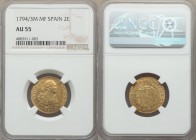 Charles IV gold 2 Escudos 1794/3 M-MF AU55 NGC, Madrid mint, KM435.1. Overdate not listed.

HID09801242017
