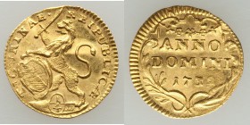 Zurich. City gold 1/4 Ducat 1732/(29?) UNC, KM138, HMZ-2-1163t. 15mm. 0.86gm. From the Allen Moretti Swiss Collection

HID09801242017