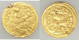 Zurich. Canton gold 1/2 Ducat 1677 XF (ex-mount), KM99, HMZ-2-1141o. 17mm. 1.69gm. Sold with old dealer tag. From the Allen Moretti Swiss Collection

...