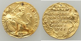 Zurich. City gold 1/2 Ducat 1761/58 AU (holed), KM139, HMZ-2-1162ff. 16.5mm. 1.70gm. From the Allen Moretti Swiss Collection

HID09801242017