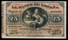 25 pesetas. 1884. Madrid. (Ed-282). 1º de enero. "Lección de geografía". Dobleces con reparaciones. Raro. MBC. Est...700,00. 

English description: ...