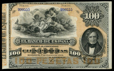 100 pesetas. 1884. Madrid. (Ed-284). 1 de enero, Juan Álvarez Mendizábal. Leves dobleces pero muy buen ejemplar. Raro. EBC-. Est...1500,00. 

Englis...