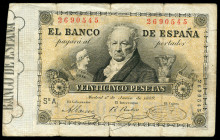 Alfonso XIII (1886-1931). 25 pesetas. 1889. Madrid. (Ed-297). 1 de junio. Francisco de Goya. Serie A. Acusados dobleces con roturas en márgenes e inte...