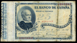 25 pesetas. 1893. Madrid. (Ed-300). 24 de julio, Jovellanos. Dobleces completamente reparados. Raro. BC. Est...500,00. 

English description: 25 pes...