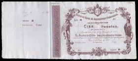 100 pesetas. 1901. Banco de Reus de Descuentos y Préstamos. 1 de enero. Serie B. Sin firmas, sin numerar y con matriz lateral izquierda. EBC+. Est...1...