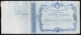 50 pesetas. 1901. Banco de Reus de Descuentos y Préstamos. 1 de enero. Serie D. Sin firmas, sin numerar y con matriz lateral izquierda. Alguna rotura....