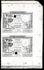 100 pesetas. 1903. Madrid. (Ed-310P). 1 de julio. Hoja bloque de dos pruebas de grabado del anverso, en negro sobre papel con marca de agua. Taladro c...