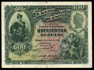 25 pesetas. 1907. Madrid. (Ed-321). 15 de julio, Alcázar de Segovia. Dobleces y roturas en el margen superior e inferior. Raro. BC+. Est...250,00. 
...
