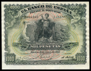 1.000 pesetas. 1907. Madrid. (Ed-322). 15 de julio, Alegoría de la Agricultura y Palacio Real de Madrid. Dobleces. Leve desgarro de papel en el margen...
