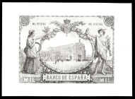 1.000 pesetas. 1915. Madrid. (Ed-NE17Pa var.). Prueba de grabado en negro, del reverso de un billete que no llegó a emitirse. Grabado de Bartolomé Mau...