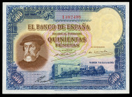 500 pesetas. 1935. Madrid. (Ed-365). 7 de enero, Hernán Cortés. Sin serie. Ligeramente ondulado. Raro. SC-. Est...400,00. 

English description: 500...
