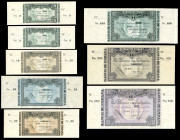 1 de enero de 1937. Bilbao. Serie de los 8 billetes de 5 (con serie y sin serie), 10, 25, 50, 100, 500 y 1.000 pesetas. Sin numeración y con las dos m...
