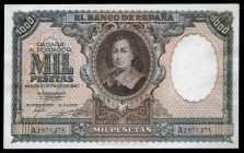 1.000 pesetas. 1940. Madrid. (Ed-440). 9 de enero, Bartolomé Murillo. Serie A. Planchado. Dobles central y pequeñas reparaciones en los margenes. Raro...