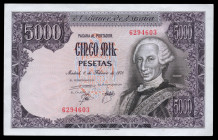 5.000 pesetas. 1976. Madrid. (Ed-475). 6 de febrero, Carlos III. Sin serie. Leve doblez central y alguna arruga. Manchita en reverso. EBC. Est...45,00...