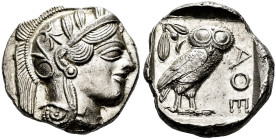 Attica. Athens. Tetradrachm. 454-404 BC. (Gc-2526). (Sng Cop-31). (Kroll-8). Anv.: Head of Athena right, wearing crested Attic helmet ornamented with ...