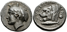 Mysia. Kyzikos. Tetradrachm. 380-340 a.C. (Sng France-Unlisted). (Von Fritze-Unlisted). Anv.: Head of Kore Soteira left, wearing single-pendant earrin...