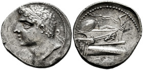 Hispanic-Carthaginian Coinage. Shekel. 235-220 BC. (Abh-482). (Acip-543). (MIB-8/28b). Anv.: Diademed male head left (Hasdrubal ?). Rev.: Prow of ship...