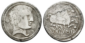 Clounioq. Denarius. 140 - 40 BC. Coruña del Conde (Burgos). (Abh-831). (MIB-126/2). (Acip-1823). Anv.: Male bust to the right, with a double necklace,...
