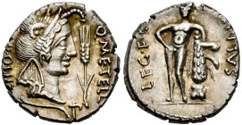 Caecilius. Q. Caecilius Metellus Plus Scipio y M. Eppius. Denarius. 47-46 BC. Africa. (Ffc-216). (Craw-461/1). (Cal-291). Anv.: Head of Africa right, ...